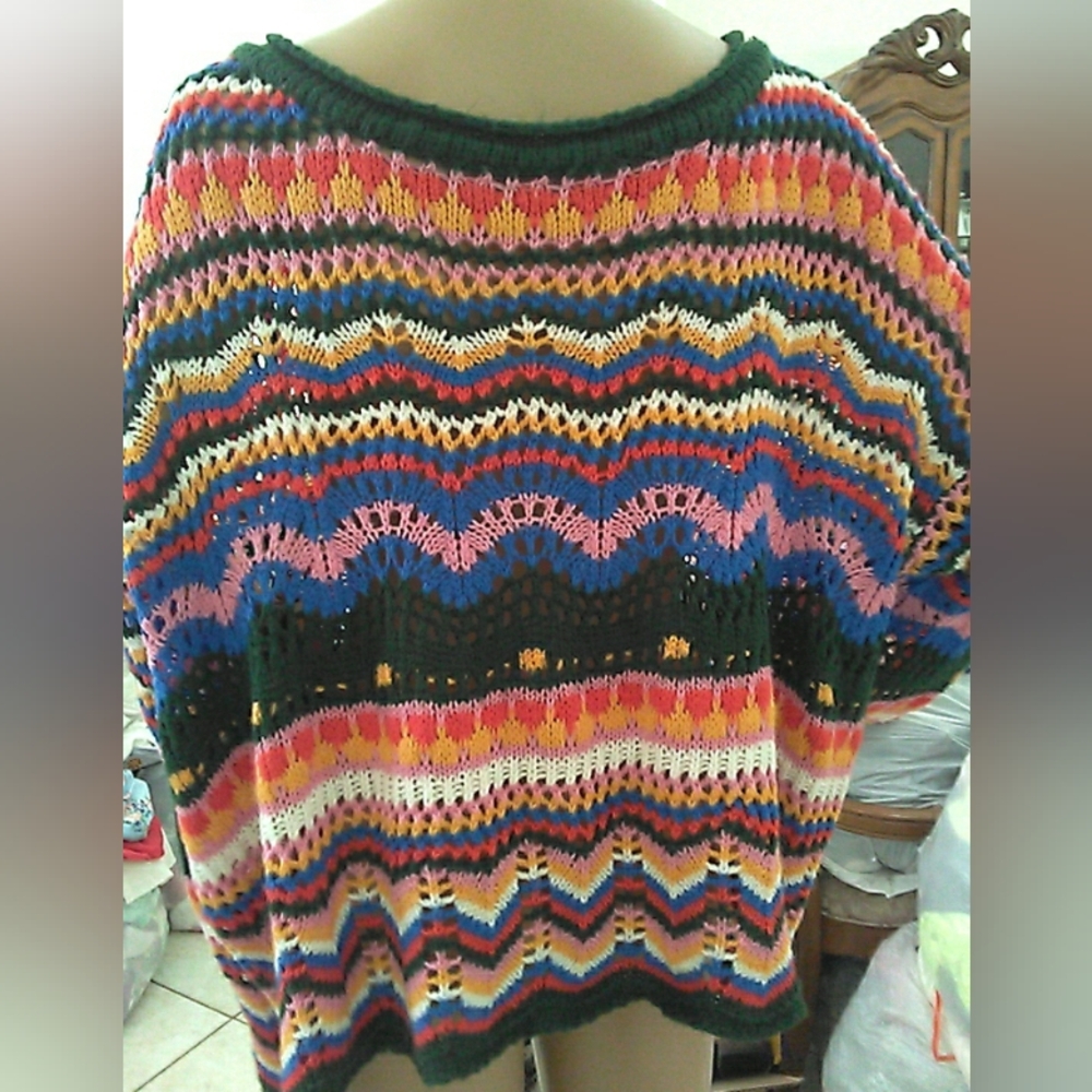CROCHET Vibrant Multicolor OVERSIZED Sweater PTP 28-34 SHEERNESS - Picture 3 of 5